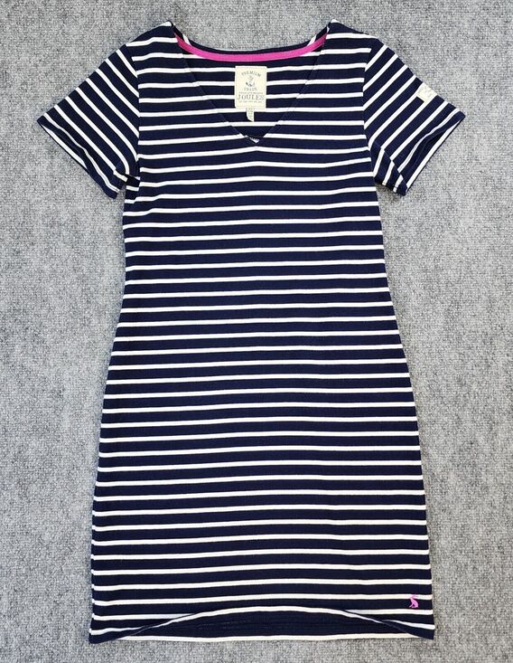Joules Dresses & Skirts - Joules Dress Womens 4 Blue Striped Riviera V-Neck Jersey Coastal Preppy Summer